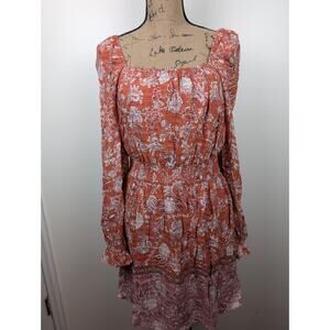 Wonderly Women's Floral Bohemian Flare Sleeve Midi Cottage Dress Sz M